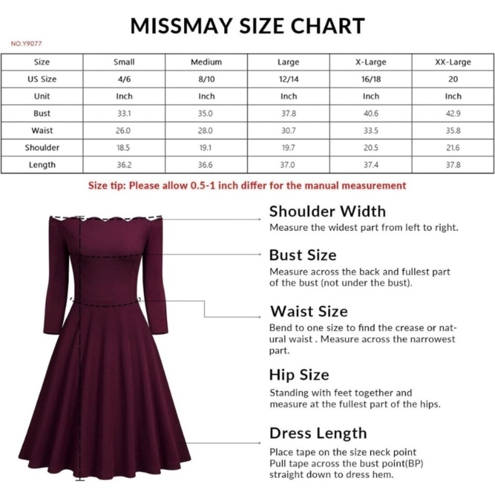 MISSMAY Retro Scallop Boat Neck Black Swing Dress Large - Picture 15 of 15